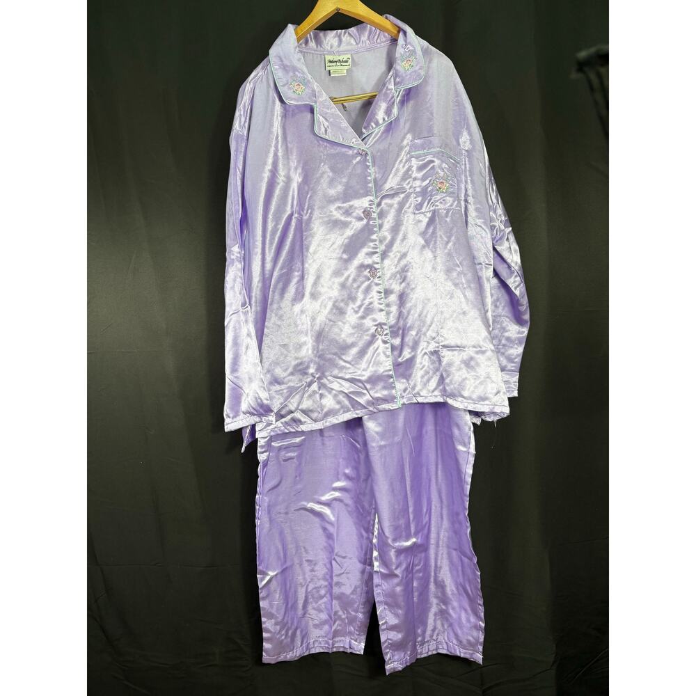 Plus Size Satin Pajama Set Lilac Anthony Richards 3X 2 Piece Long Sleeves